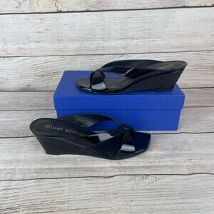 Stuart Weitzman Miami 50 Womens Sz EU 40.5 US 10B Wedge Slides Black Patent